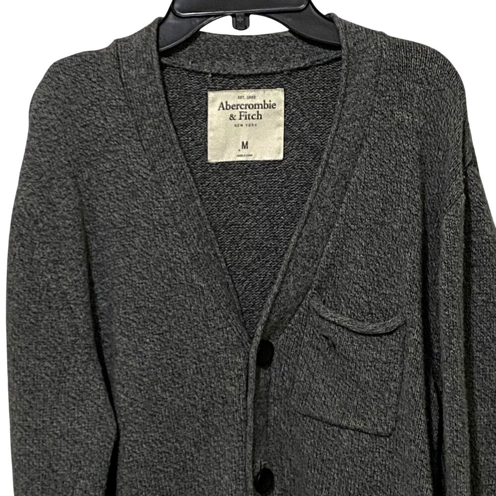 Abercrombie & Fitch Mens Cardigan M Heathered Gray Grandpacore Academia Preppy‎